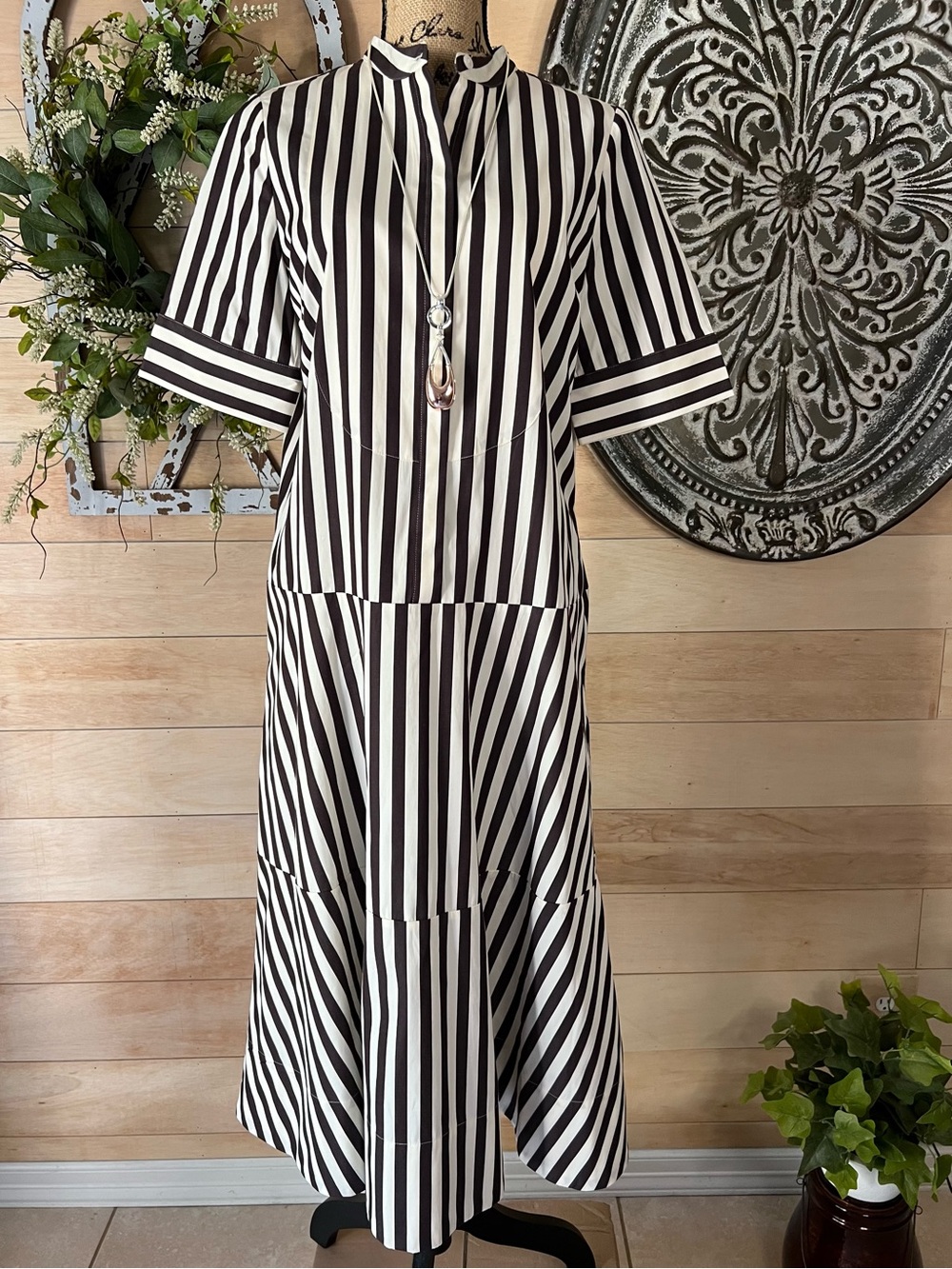 Banana Republic Brown & Cream Striped Midi Dress